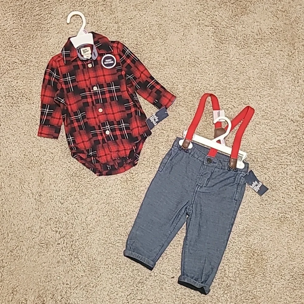 NWT Baby oshkosh Bgosh Pants Suspender Overalls & Onesie Size 9 months - Picture 1 of 4